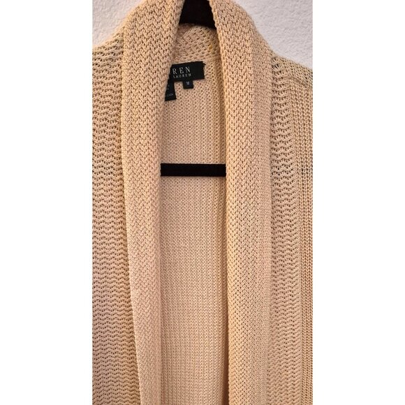 Lauren Ralph Lauren Tan 100% Linen Bell Sleeve Open Front Cardigan Size M GUC - Picture 5 of 8